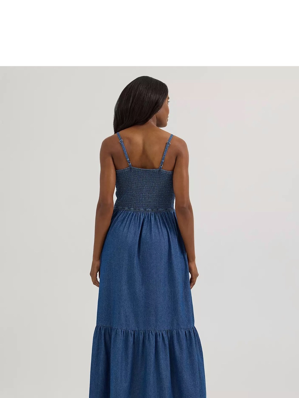 Wrangler Denim Blue Smocked Maxi Dress with Spaghetti Straps - Picture 3 of 6